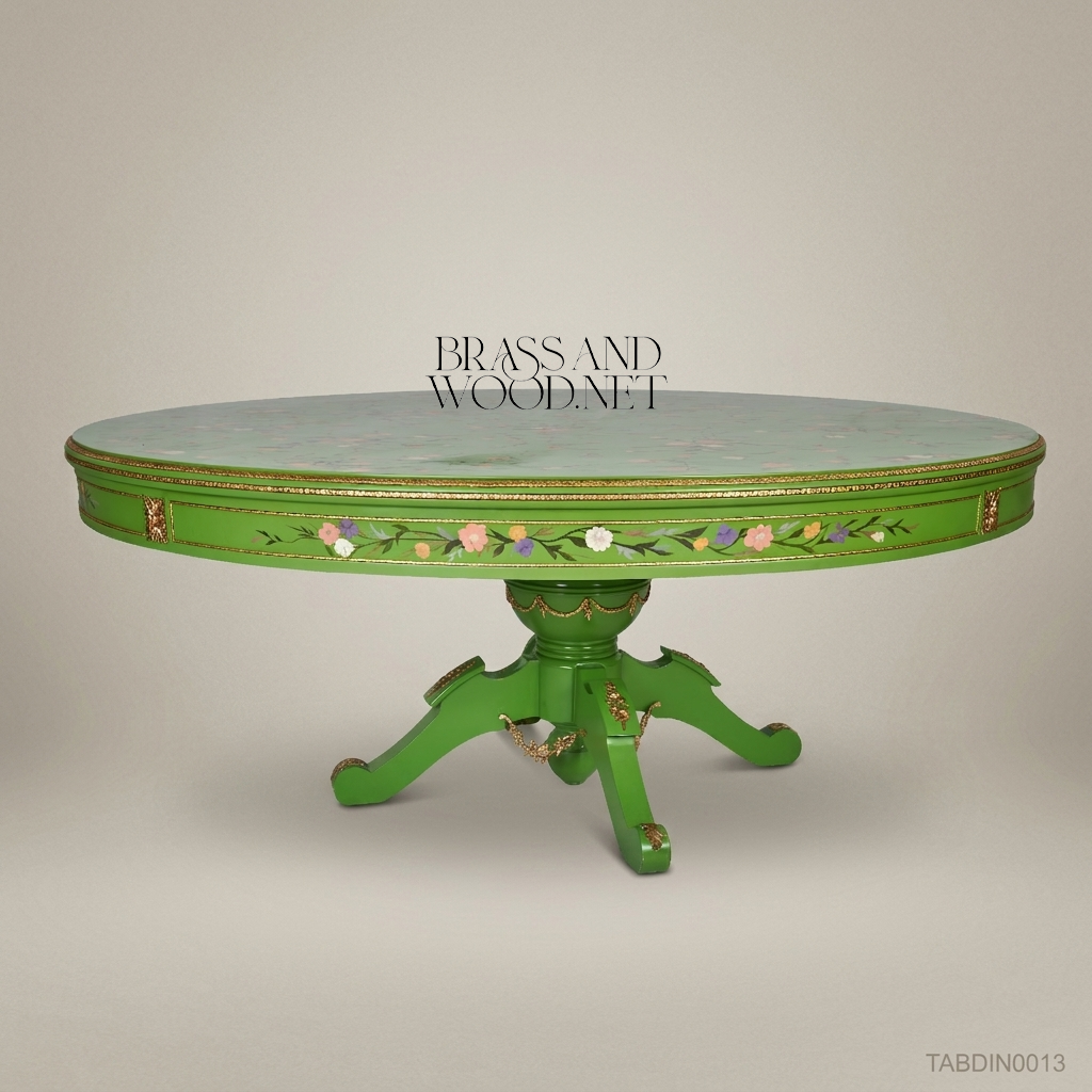 Floral Hand-Painted Green & Gold Dining Set