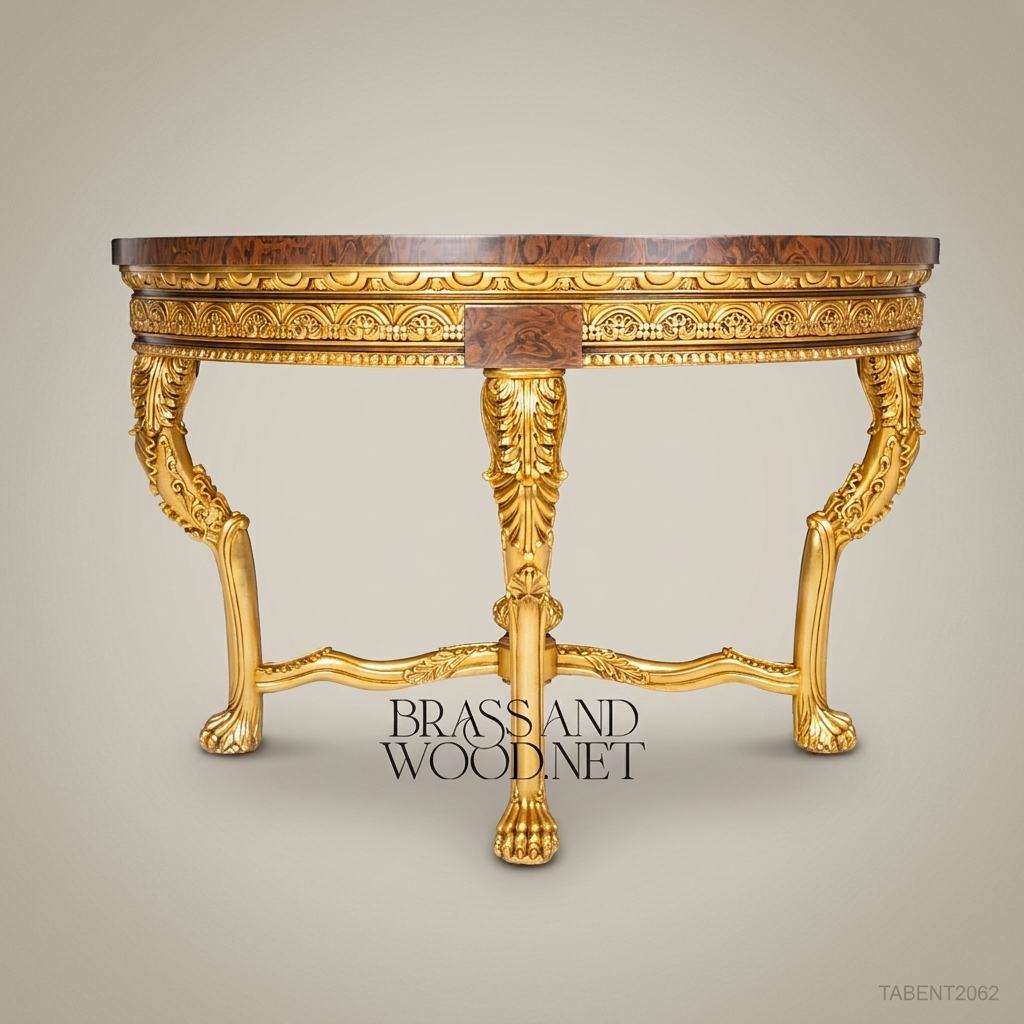 Napoleon III Rococo Revival Round Centre Table — Burl Marquetry Top & Gilt Carved Base, 140cm