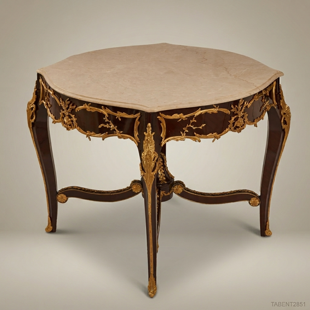 Napoleon III Rococo Revival Octagonal Center Table — Crema Marfil Marble Top with Gilt Bronze Ormolu Apron