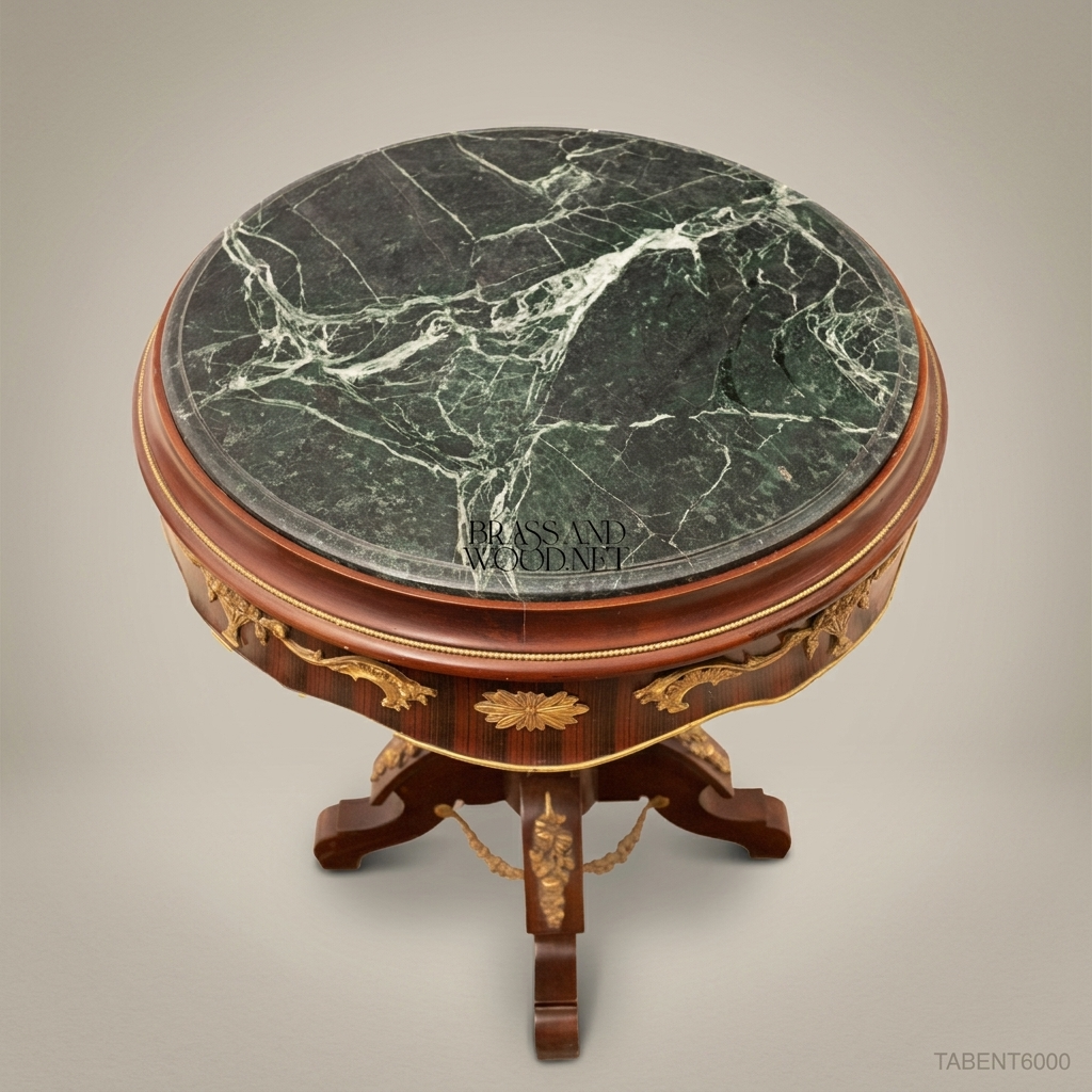 Napoleon III Rococo Revival Round Guéridon Side Table — Green Marble Top with Gilt Bronze Ormolu Apron