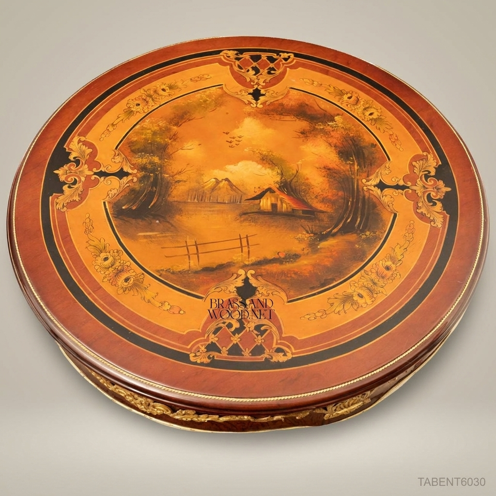 Napoleon III Rococo Revival Round Centre Table with Hand-Painted Landscape Top & Gilt Bronze Mounts