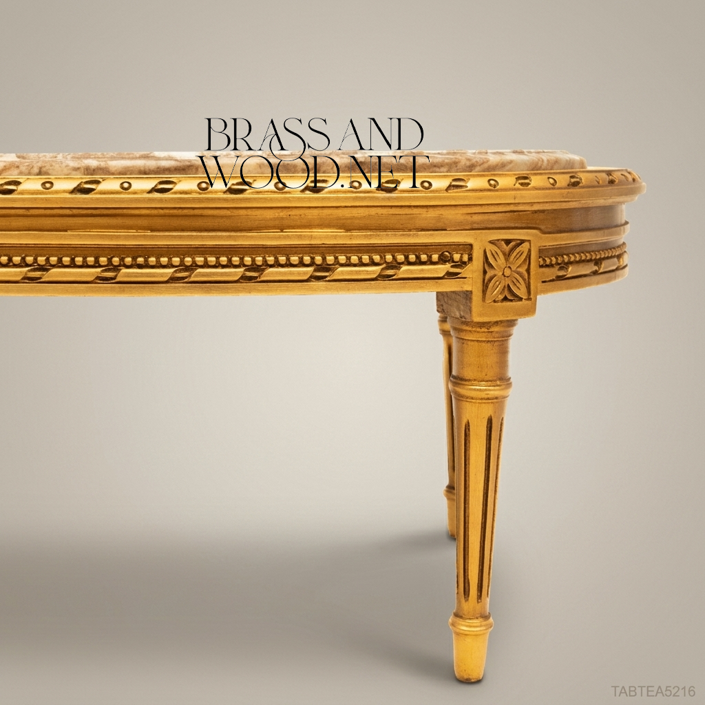Louis XVI Oval Gilded Wood Salon Coffee Table with Marble Top