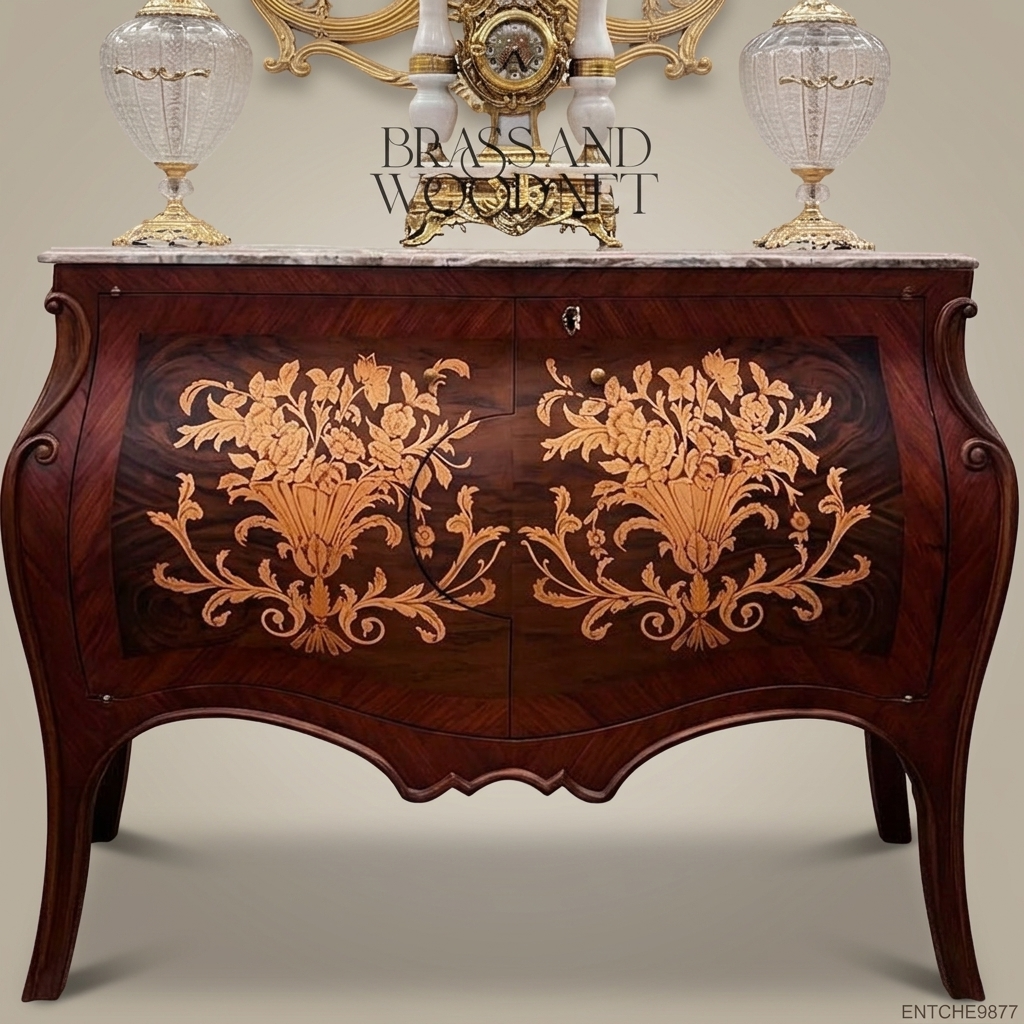 Louis XV Bombe Commode with Floral Marquetry & Marble Top