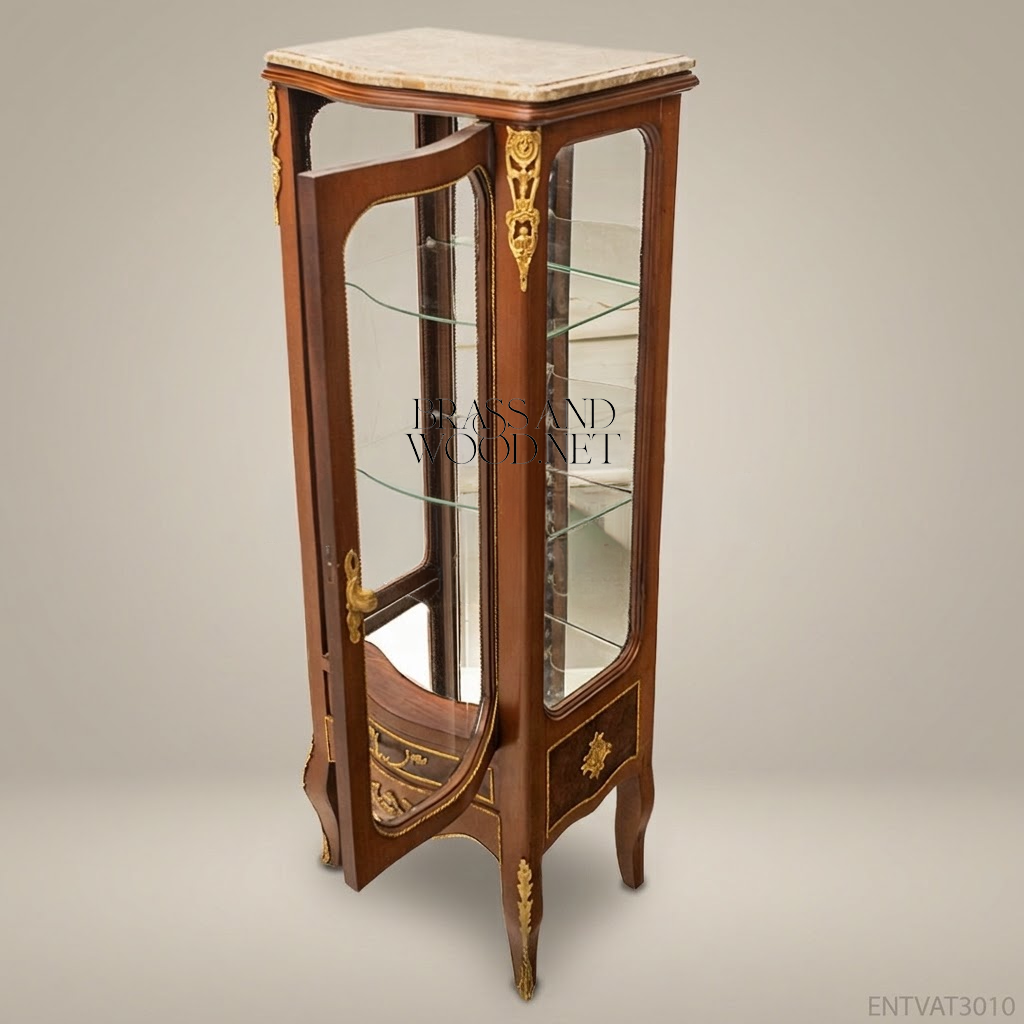 Napoleon III Rococo Revival Single-Door Vitrine with Gilt Bronze Mounts & Marble Top