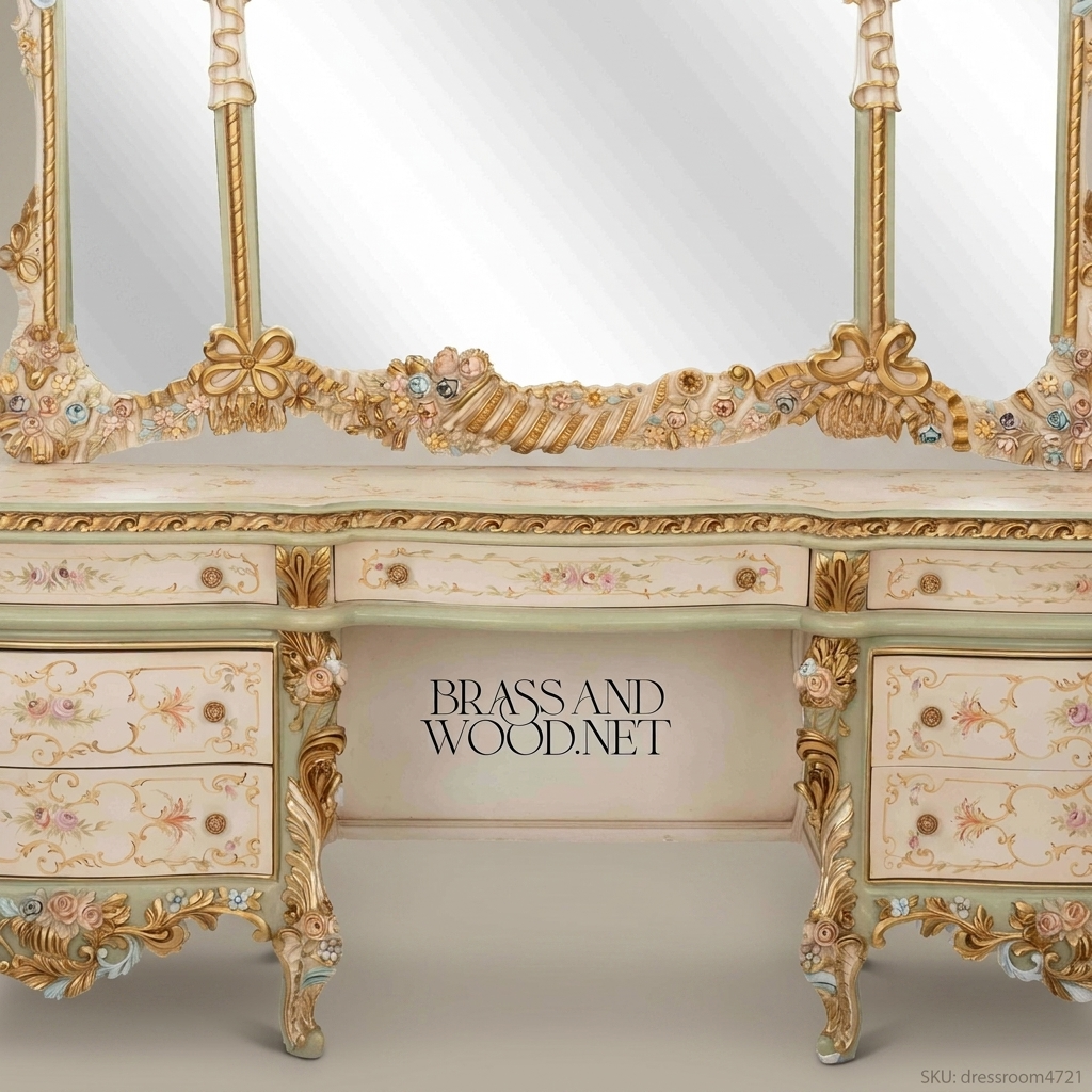 Louis XV Rococo Venetian Polychrome Canopy Bedroom Set with Hand-Painted Floral Bombé Commodes