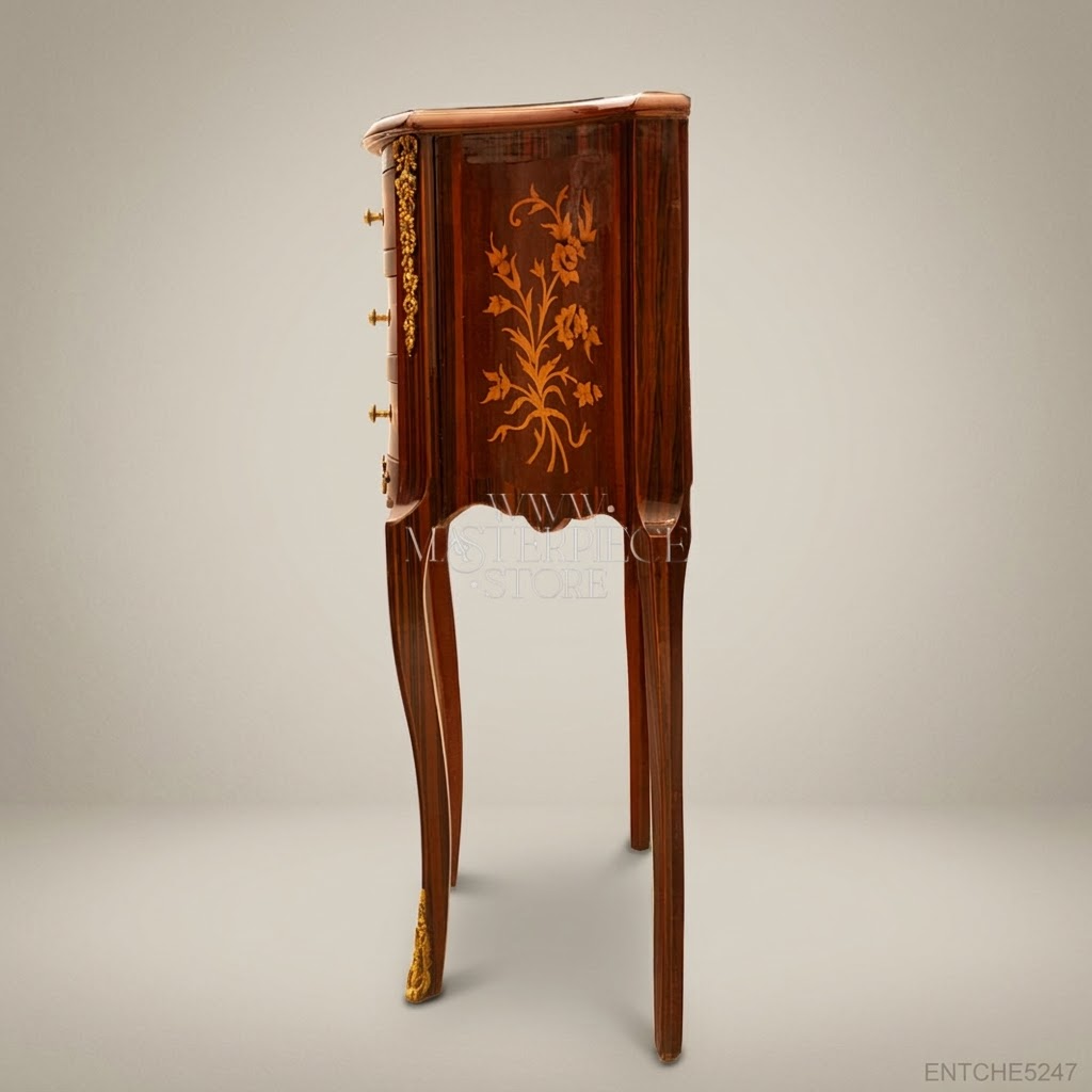 Louis XV Rococo Marquetry Chest of Drawers with Gilt Bronze Mounts