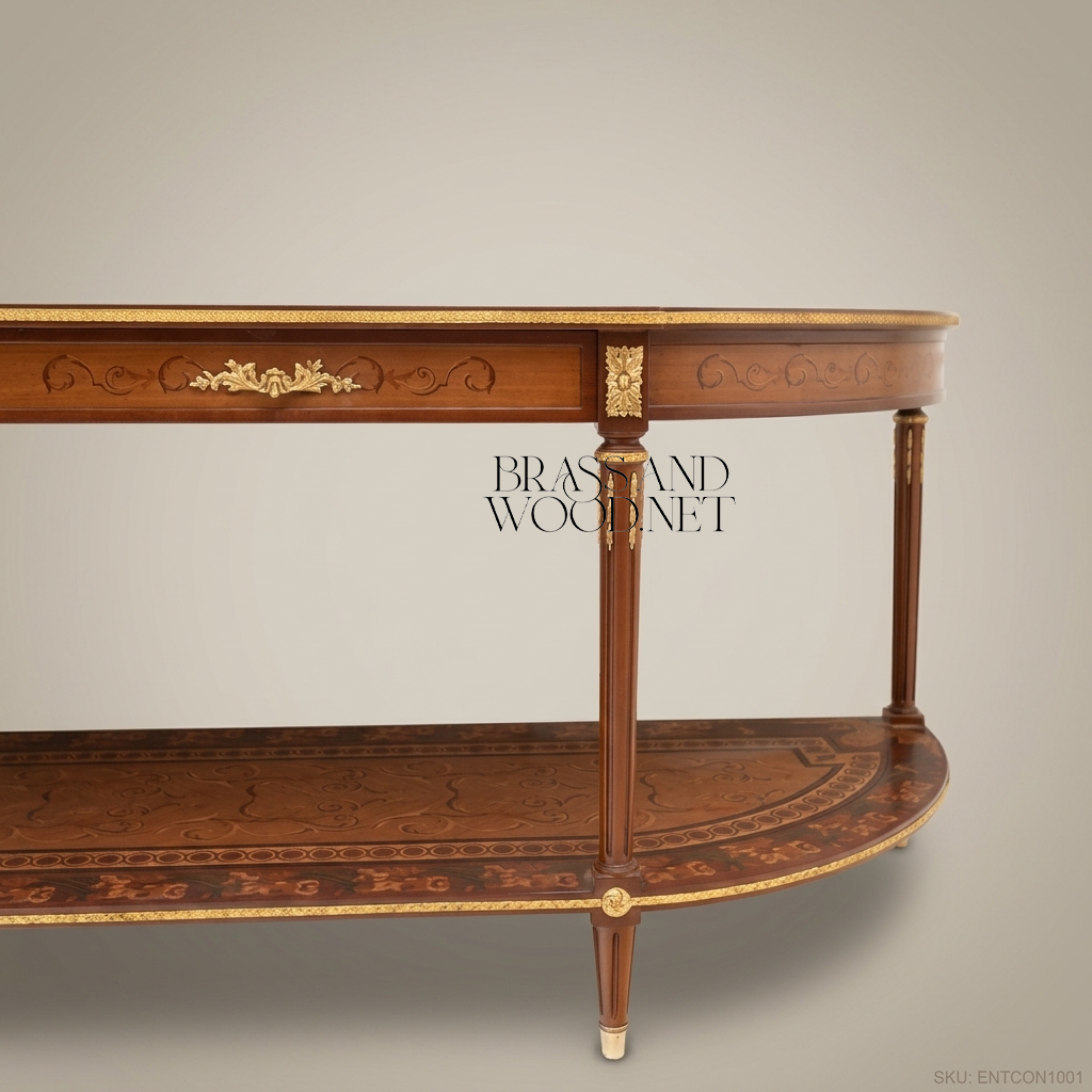 Classic Wooden TV Console with Brass Accents
