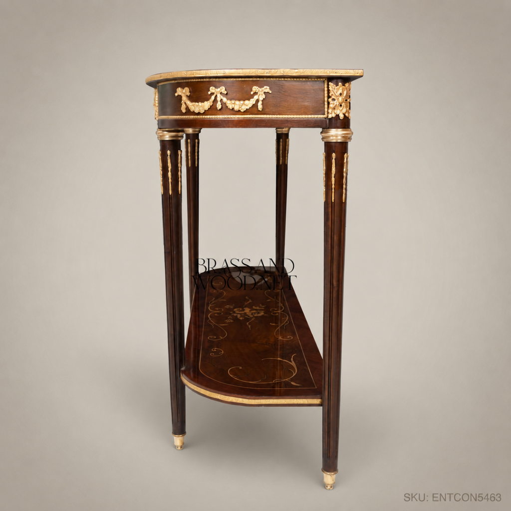 Louis XVI Neoclassical Console Table with Marquetry & Gilt Bronze Mounts