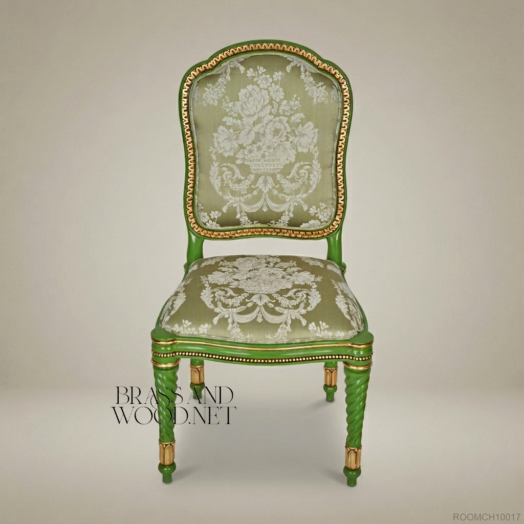 Floral Hand-Painted Green & Gold Dining Set