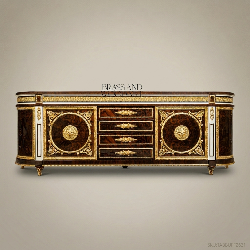 Brass & Wood Louis XVI Burl Wood & Gilt Bronze Buffet — 400cm