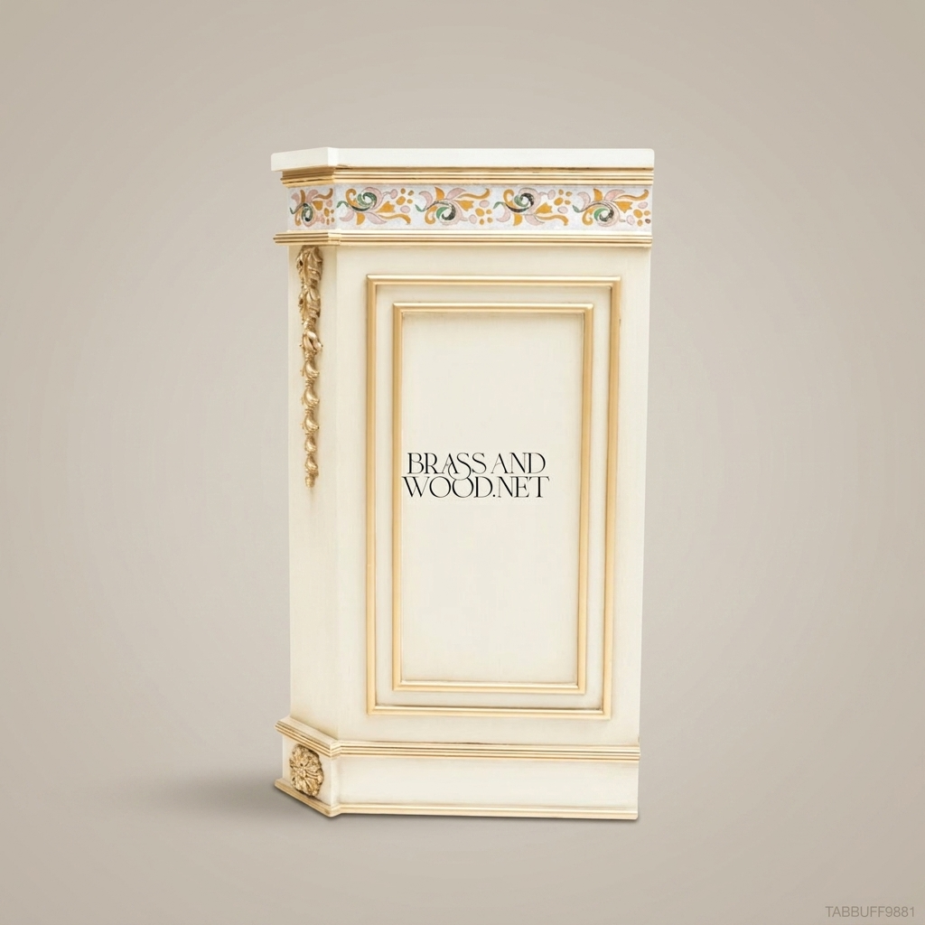 Brass & Wood Neoclassical Painted Buffet with Gold Ornamentation