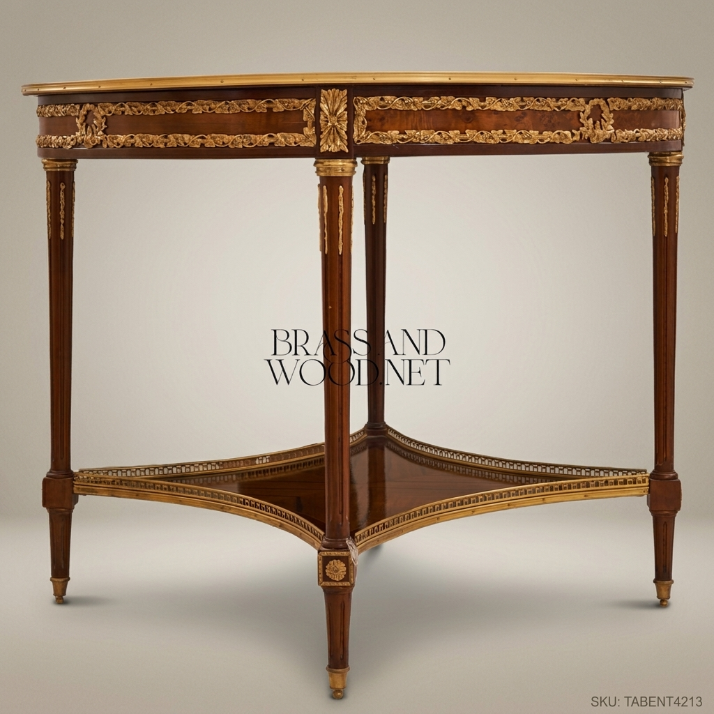 Louis XVI Neoclassical Oval Side Table with Floral Marquetry Top & Gilt Bronze Mounts