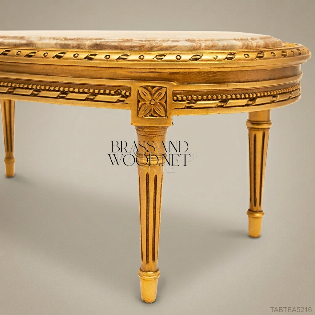 Louis XVI Oval Gilded Wood Salon Coffee Table with Marble Top
