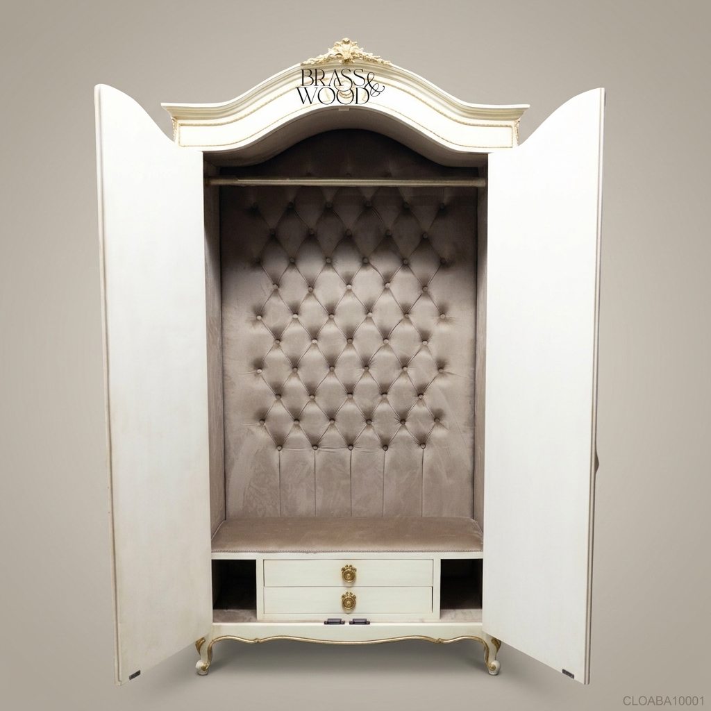 Louis XV Ivory & Gold Leaf Abaya Armoire – Hand-Painted Rococo Single Door