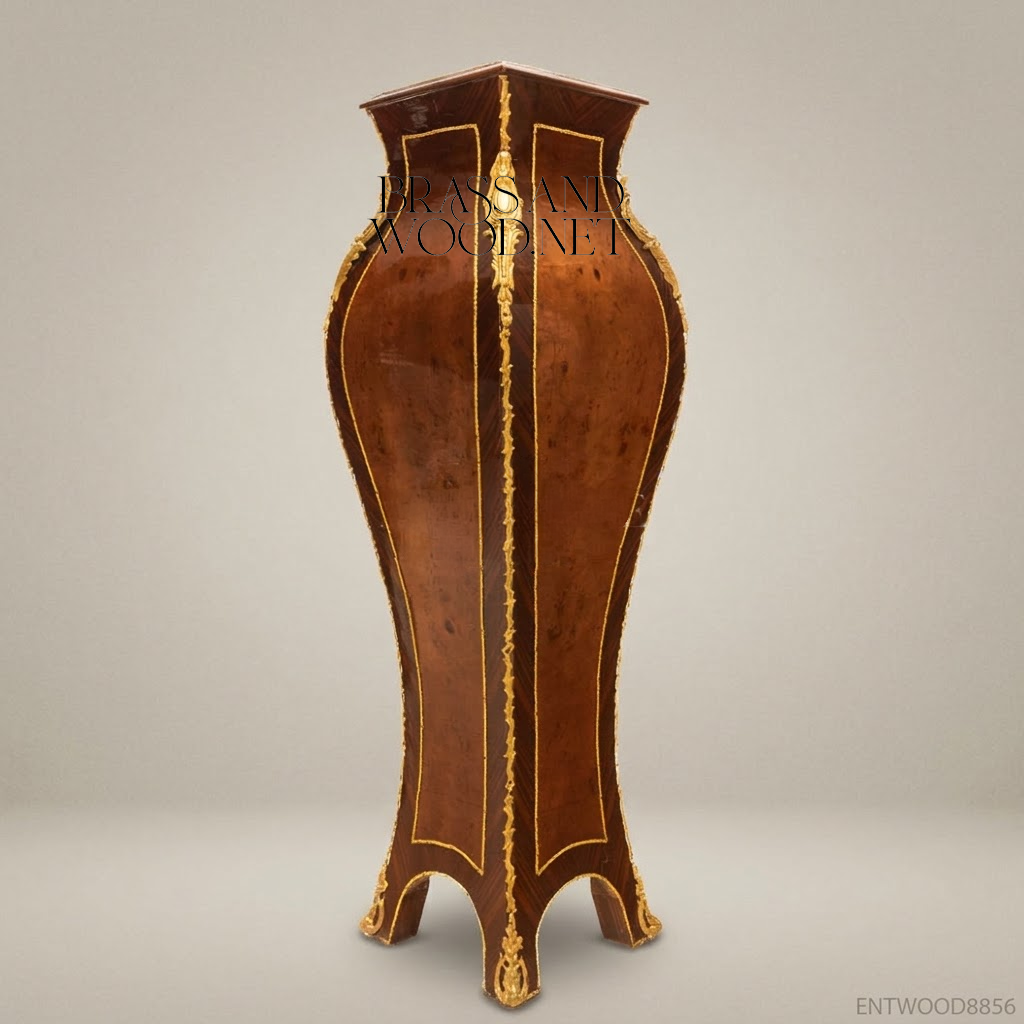 Napoleon III Rococo Revival Burl Wood Pedestal Column with Gilt Bronze Mounts & Marble Top