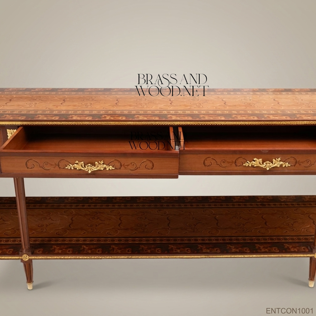Classic Wooden TV Console with Brass Accents
