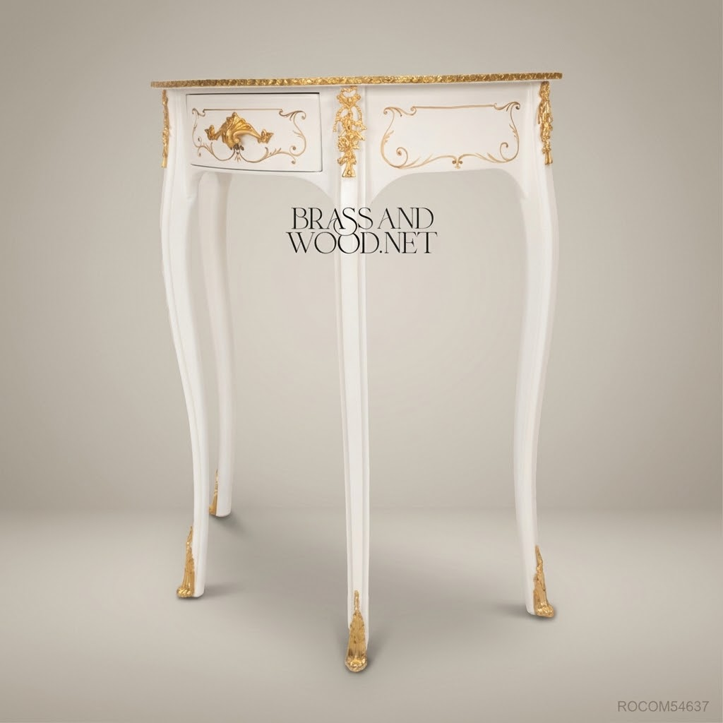 Rococo Demi-Lune Console Table with Gold Leaf Accents & Floral Inlay