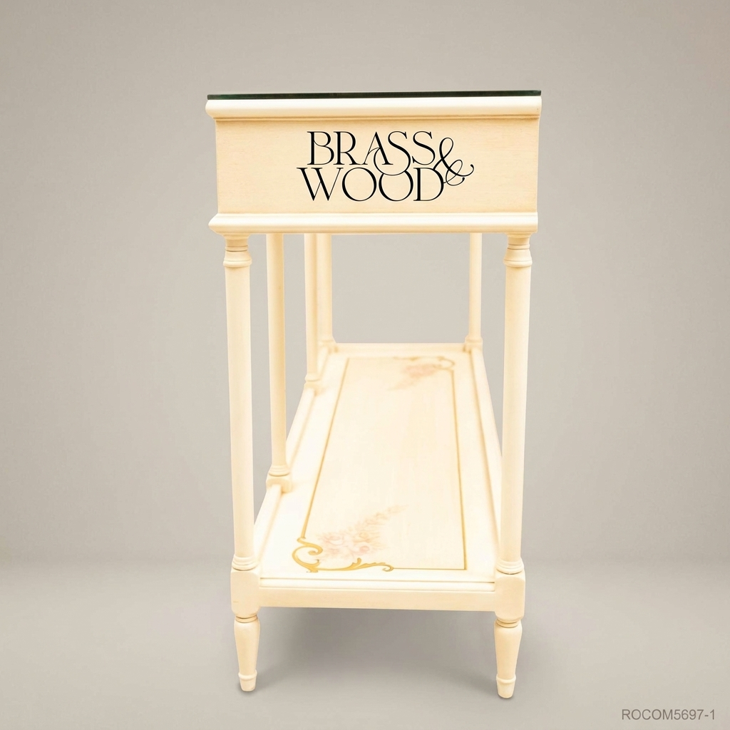 Classic Cream Wooden Console Table with Glass Top