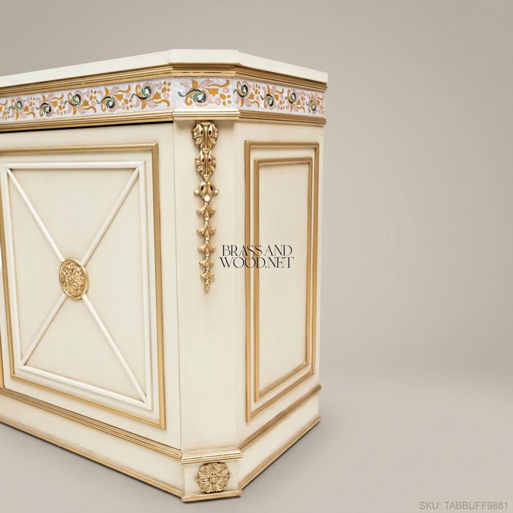 Brass & Wood Neoclassical Painted Buffet with Gold Ornamentation