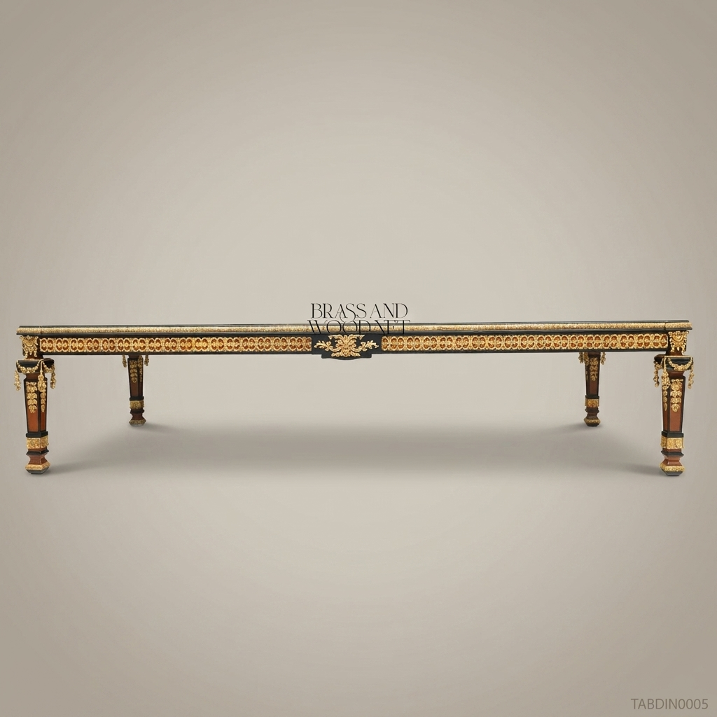 Brass & Wood Empire Marquetry Gilt-Bronze Dining Table — 18 Persons