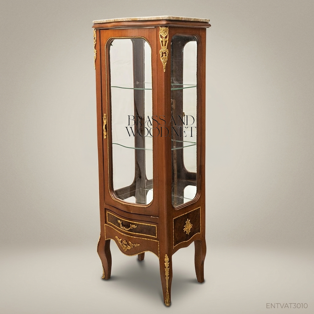Napoleon III Rococo Revival Single-Door Vitrine with Gilt Bronze Mounts & Marble Top