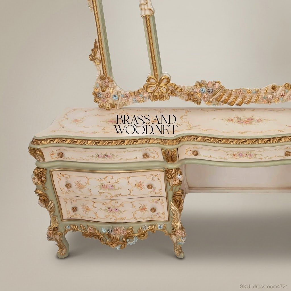 Louis XV Rococo Venetian Polychrome Canopy Bedroom Set with Hand-Painted Floral Bombé Commodes