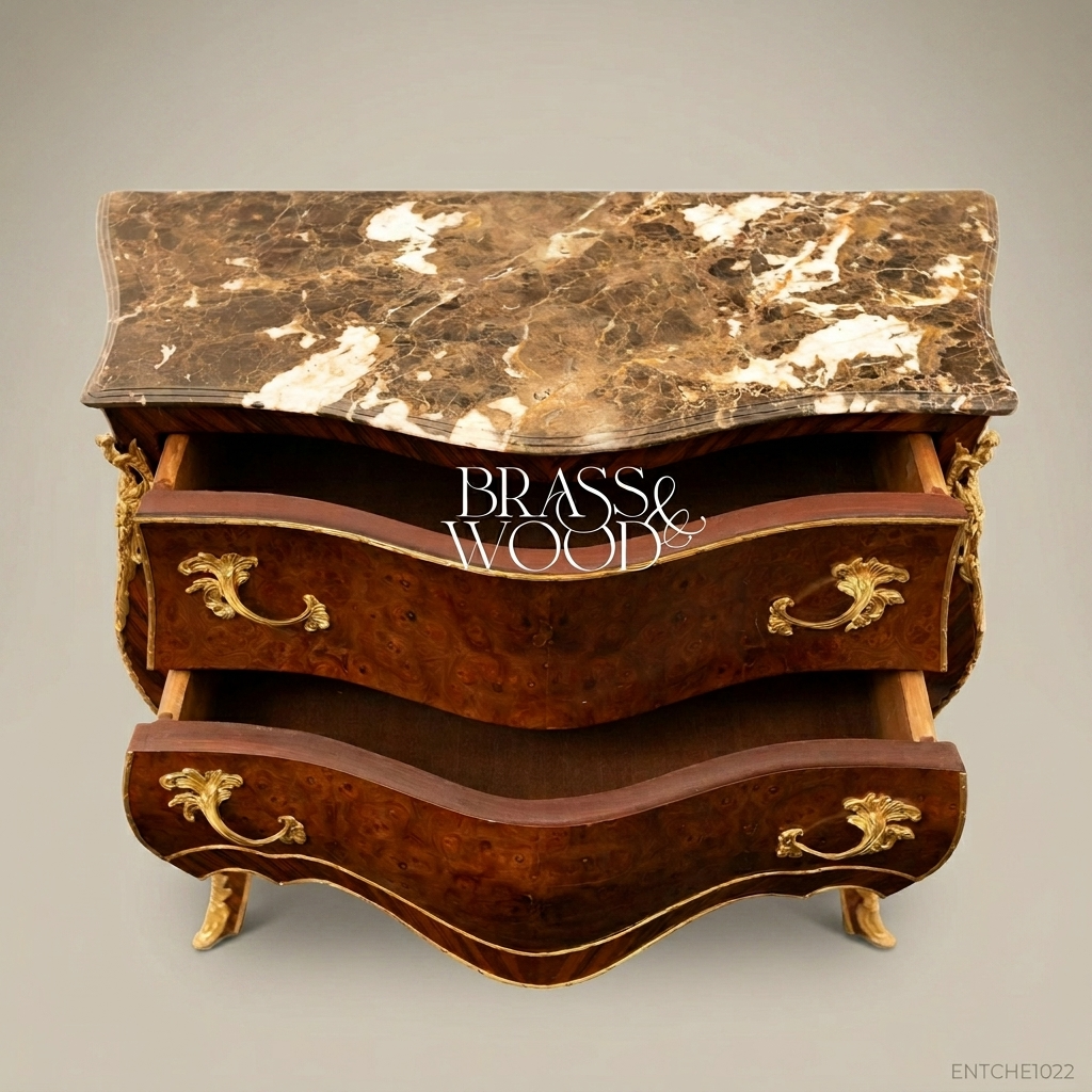 Louis XV Bombe Commode with Marble Top & Gilt Brass Mounts