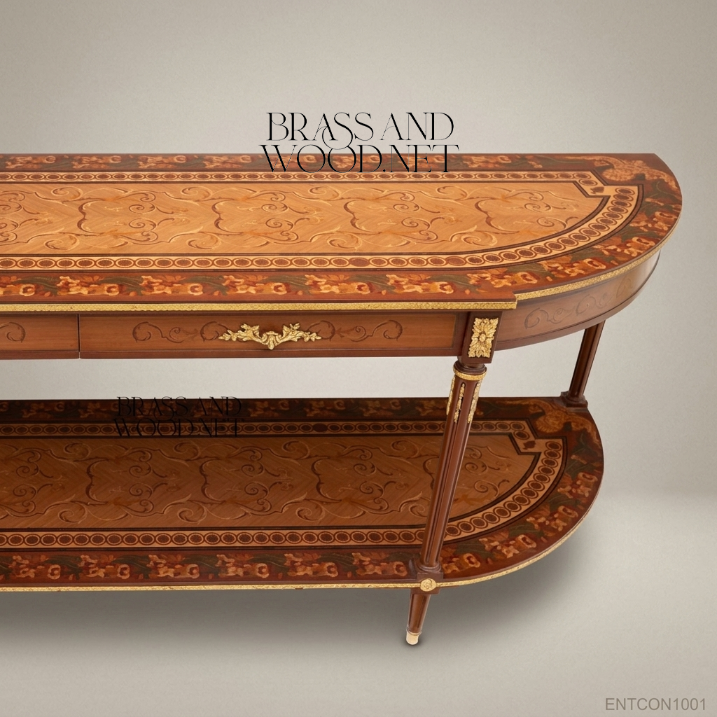 Classic Wooden TV Console with Brass Accents