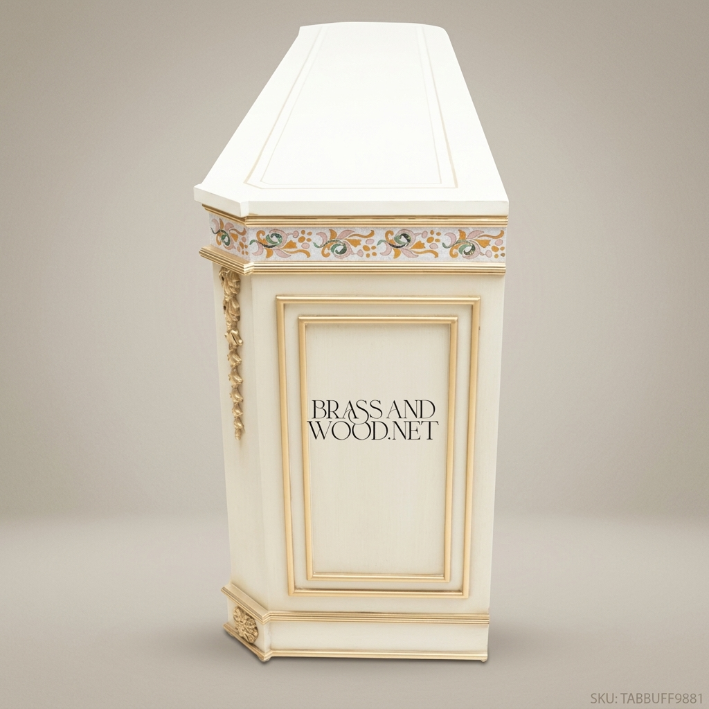 Brass & Wood Neoclassical Painted Buffet with Gold Ornamentation
