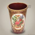 Victorian Floral Ceramic Planter Vase - Hand-Painted Rose Bouquet on Wine & Antique Gold