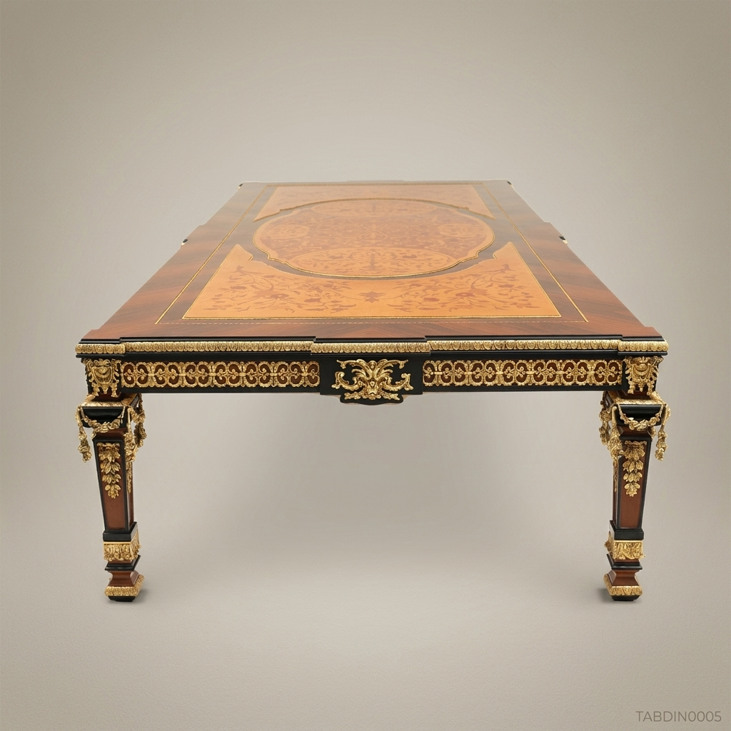 Brass & Wood Empire Marquetry Gilt-Bronze Dining Table — 26 Persons