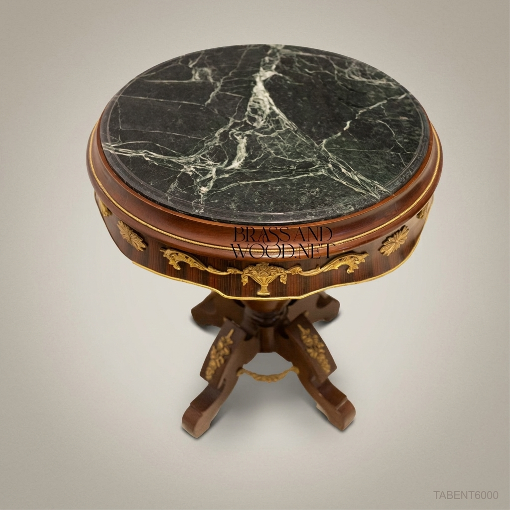 Napoleon III Rococo Revival Round Guéridon Side Table — Green Marble Top with Gilt Bronze Ormolu Apron