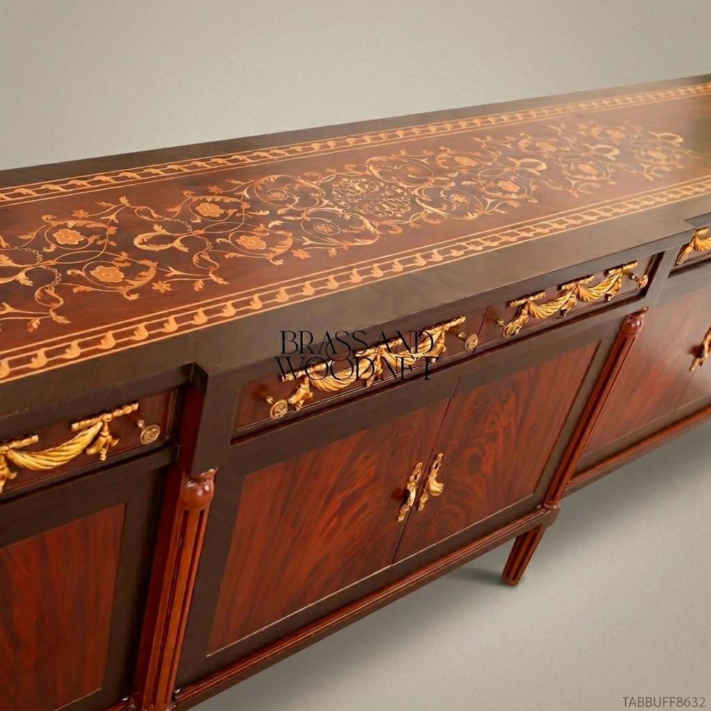 Brass & Wood Neoclassical Gilt-Bronze Buffet