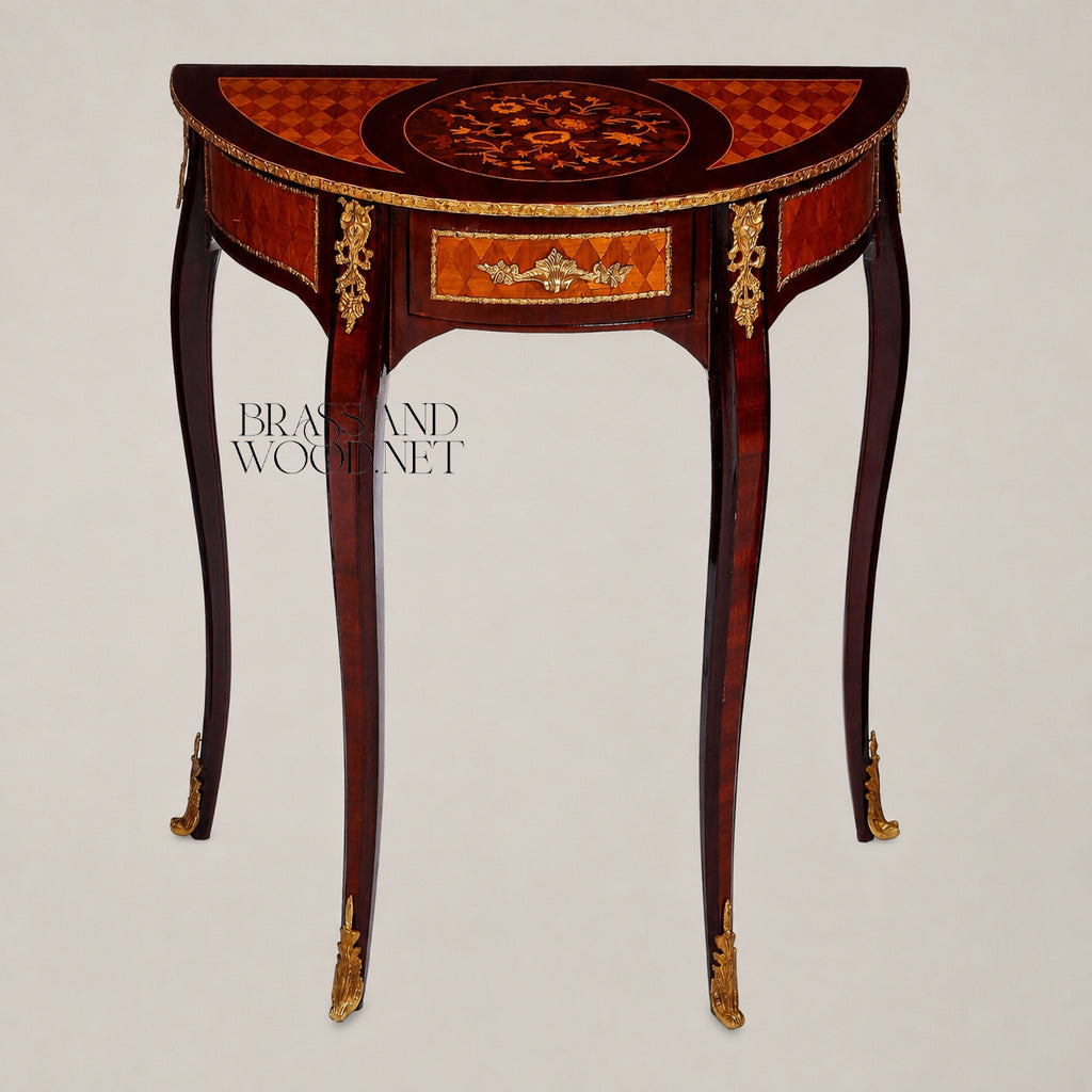 Classic Brown Demi-Lune Console 60 cm - 1 Drawer