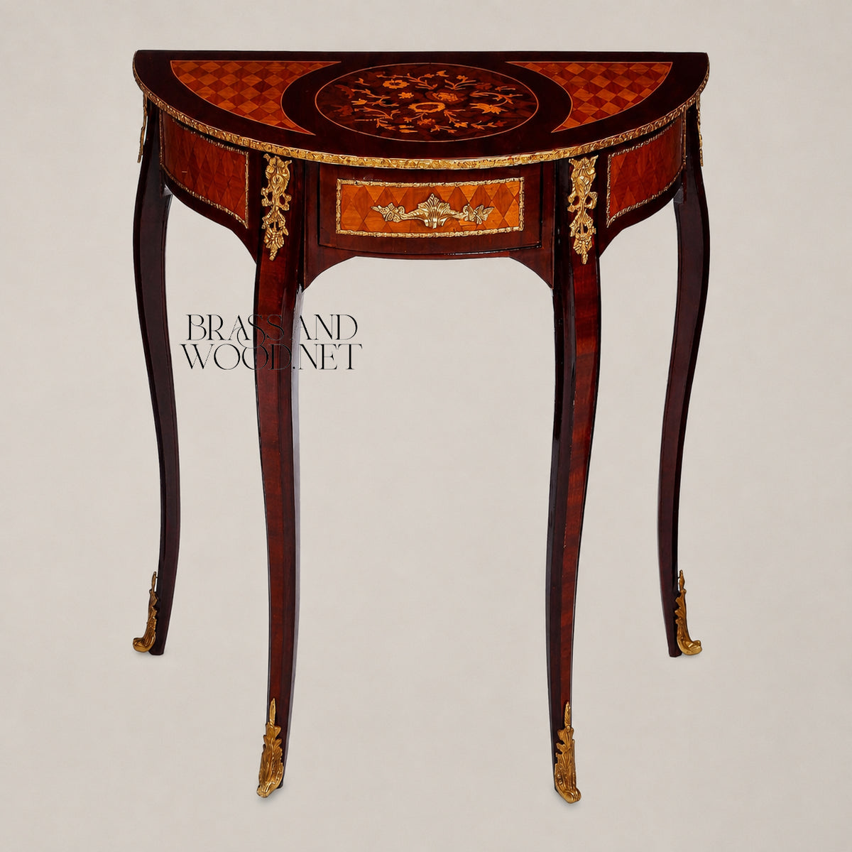 Classic Brown Demi-Lune Console 60 cm - 1 Drawer