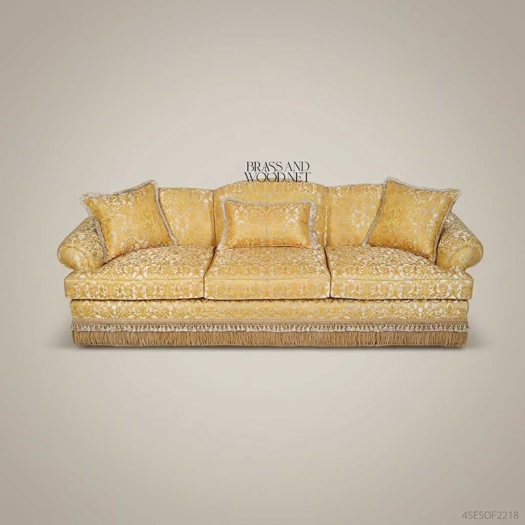 2-Seat Baroque Gold Damask Salon Sofa with Fringe