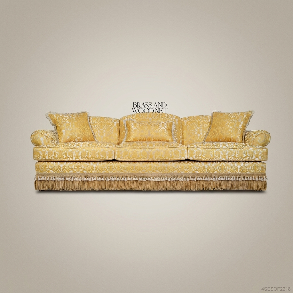 2-Seat Baroque Gold Damask Salon Sofa with Fringe