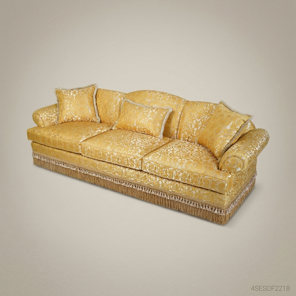 2-Seat Baroque Gold Damask Salon Sofa with Fringe