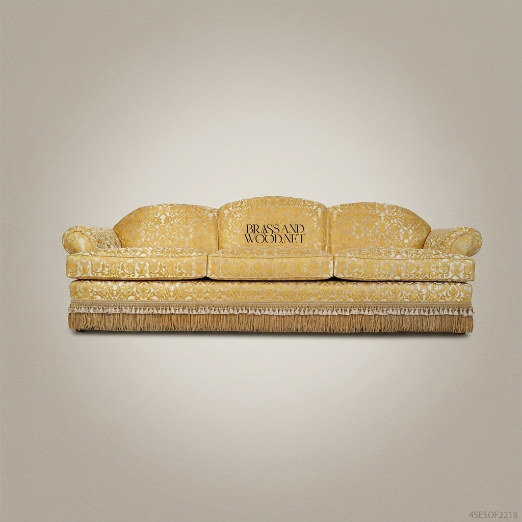 2-Seat Baroque Gold Damask Salon Sofa with Fringe