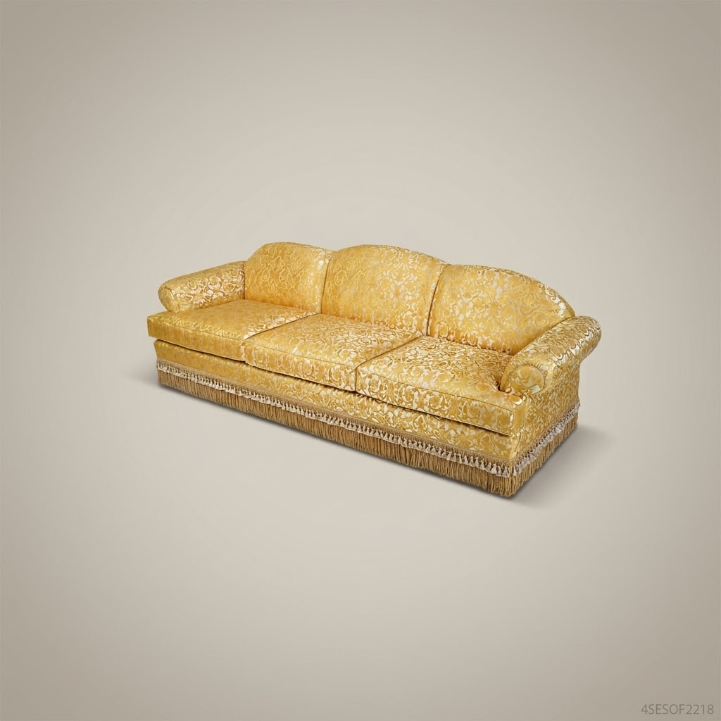 2-Seat Baroque Gold Damask Salon Sofa with Fringe