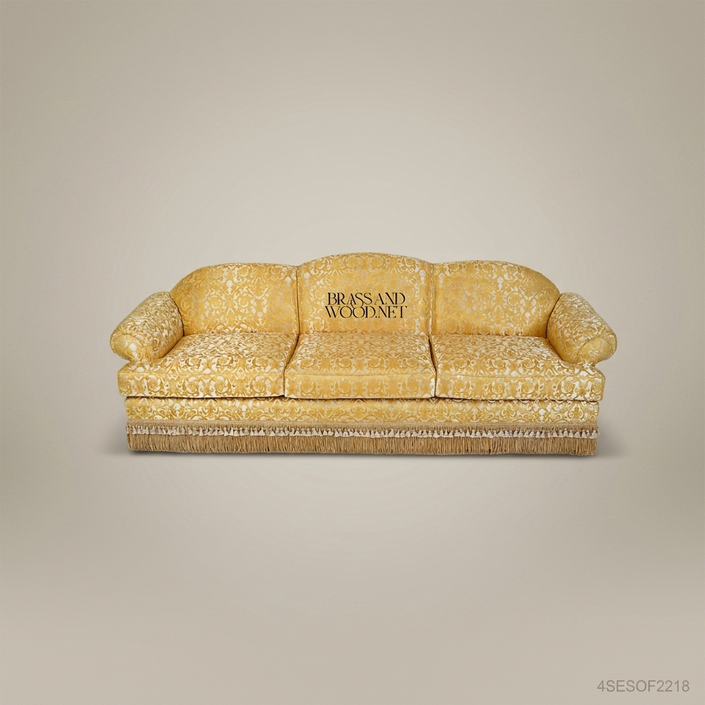 2-Seat Baroque Gold Damask Salon Sofa with Fringe