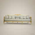 2-Seat Louis XVI Gilded Wood Salon Sofa – Damask Brocade