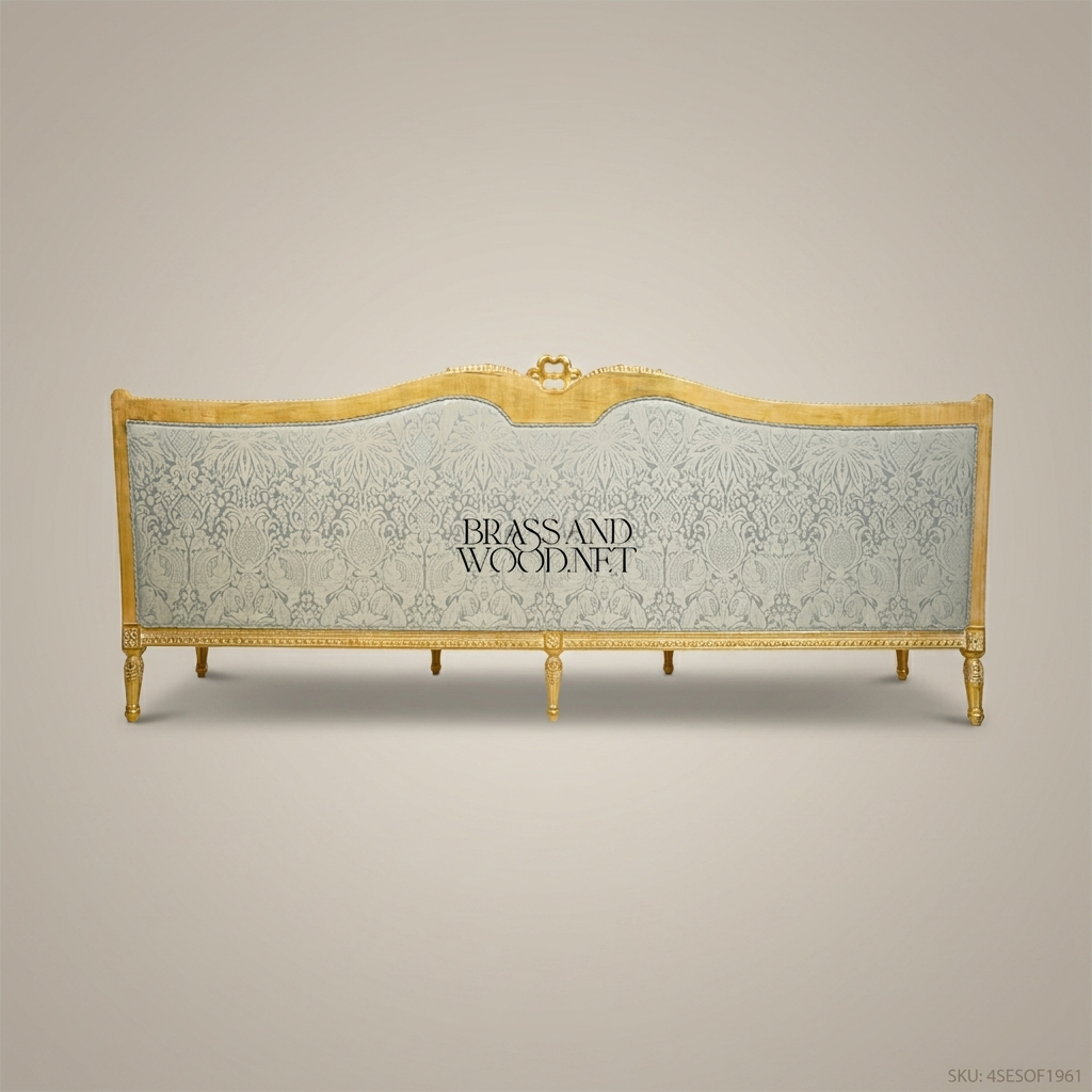 2-Seat Louis XVI Gilded Wood Salon Sofa – Damask Brocade