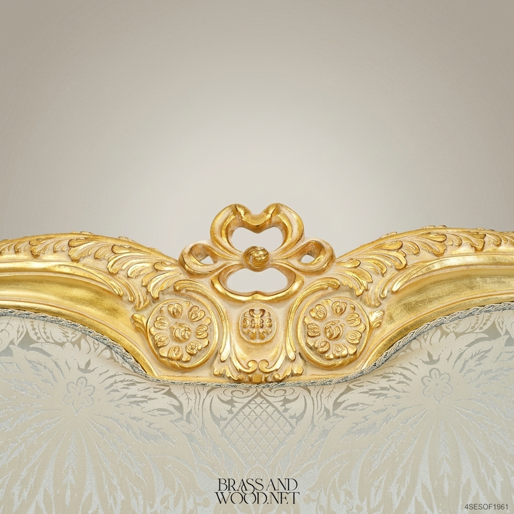 2-Seat Louis XVI Gilded Wood Salon Sofa – Damask Brocade