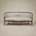 2-Seat Louis XVI Salon Sofa with Gilt Bronze Mounts & Damask Upholstery