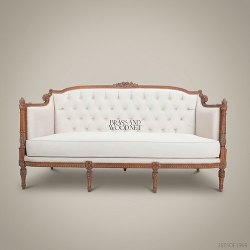 2-Seat Louis XVI Tufted Salon Sofa – Carved Hardwood Frame