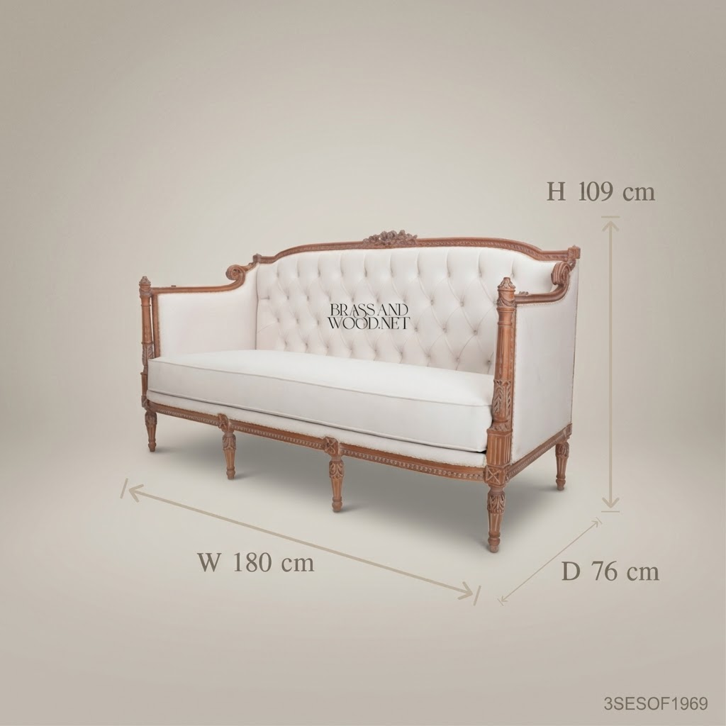 2-Seat Louis XVI Tufted Salon Sofa – Carved Hardwood Frame