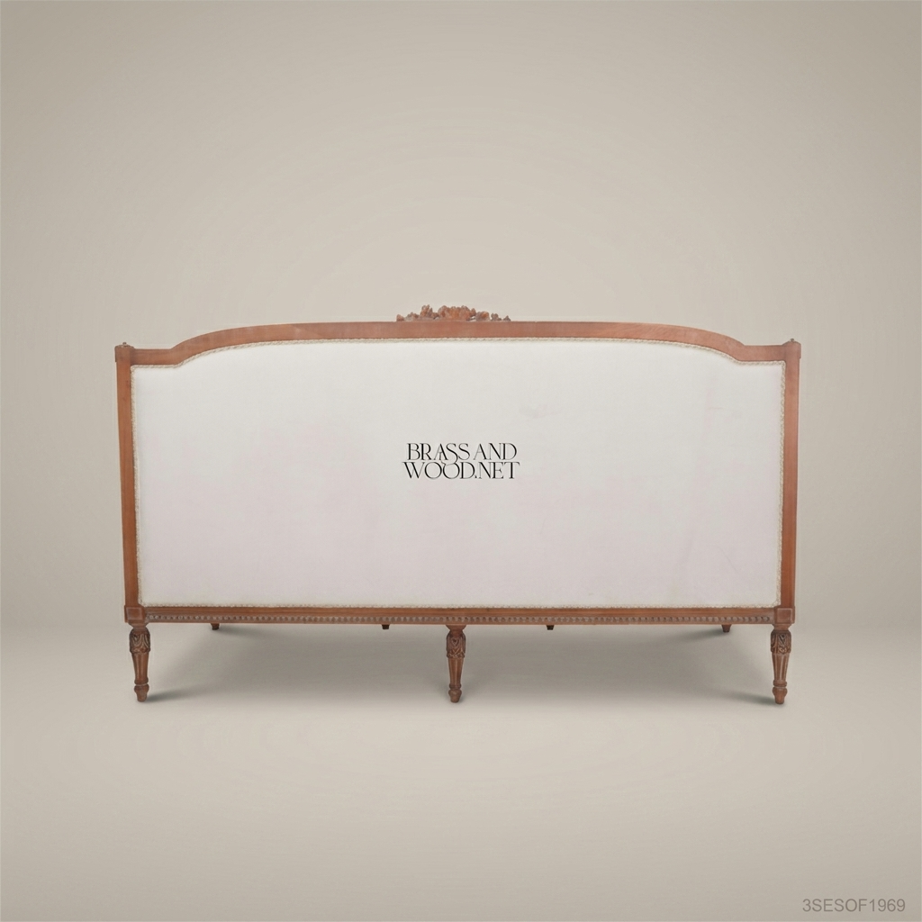 2-Seat Louis XVI Tufted Salon Sofa – Carved Hardwood Frame