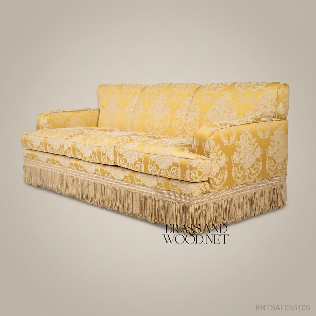 2-Seat Victorian Damask Salon Sofa with Fringe Trim
