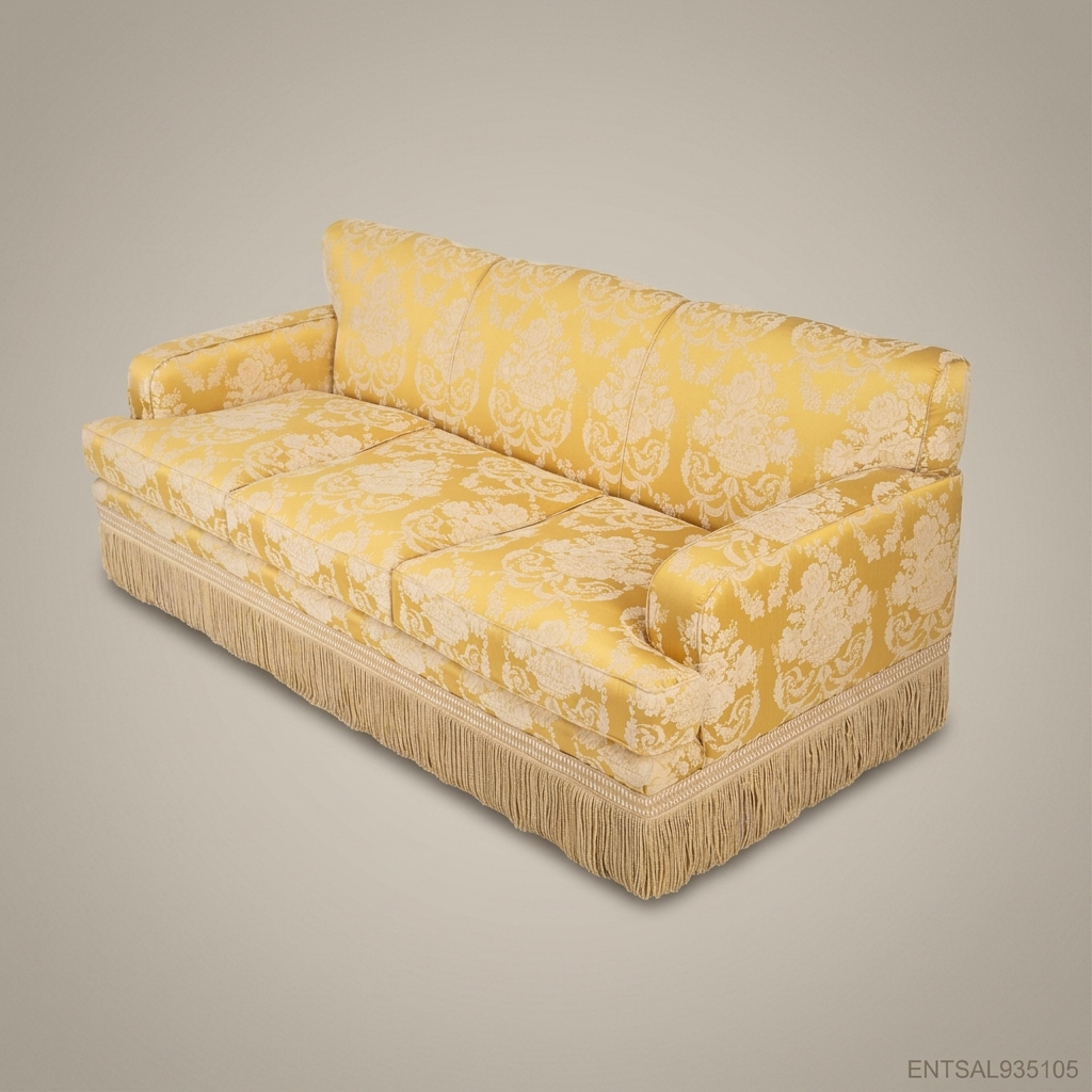 2-Seat Victorian Damask Salon Sofa with Fringe Trim